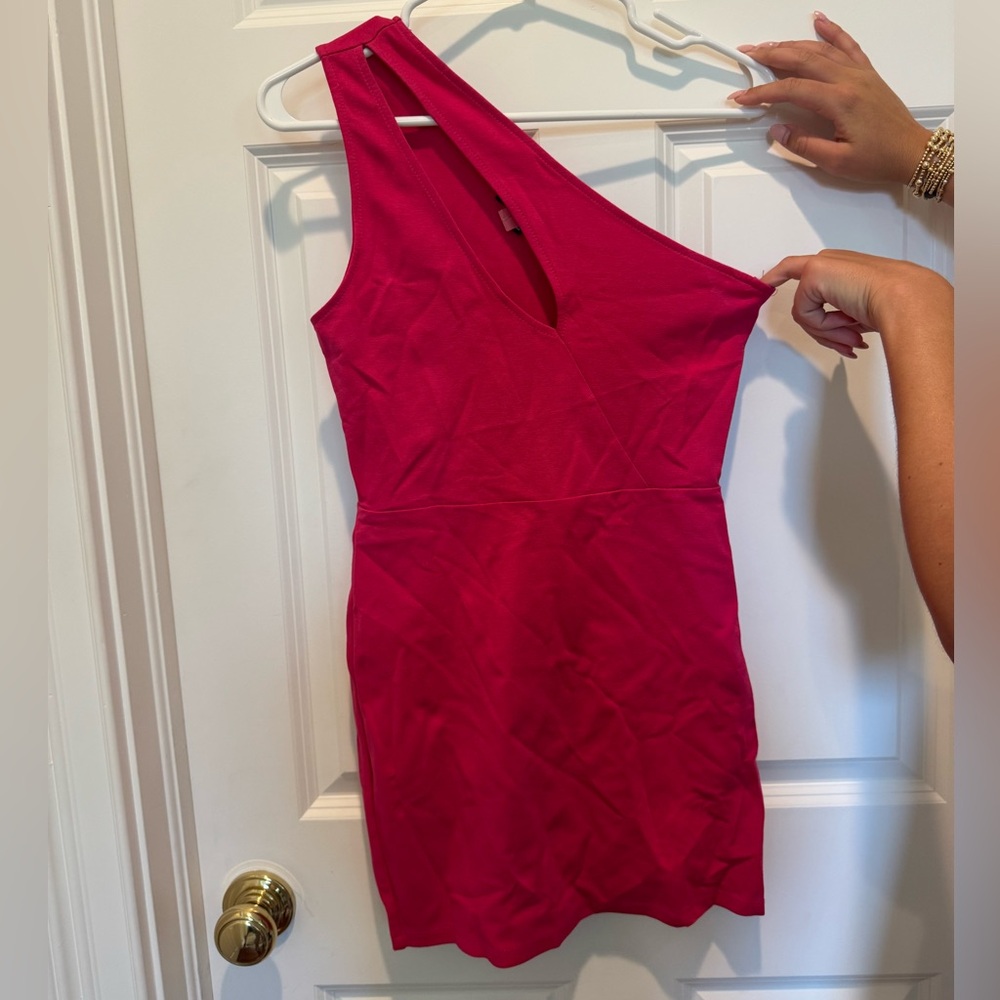 Lulu's Pink Asymmetrical One Shoulder Cocktail Dress